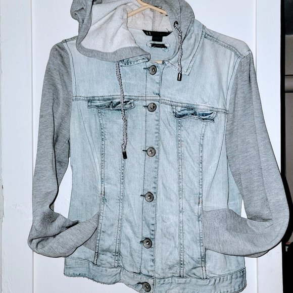 🌻 Armani Exchange 🌻 Large 🌻 Hooded Jean Sweater Jacket 🌻 Lightweight 🌻 - Picture 2 of 15